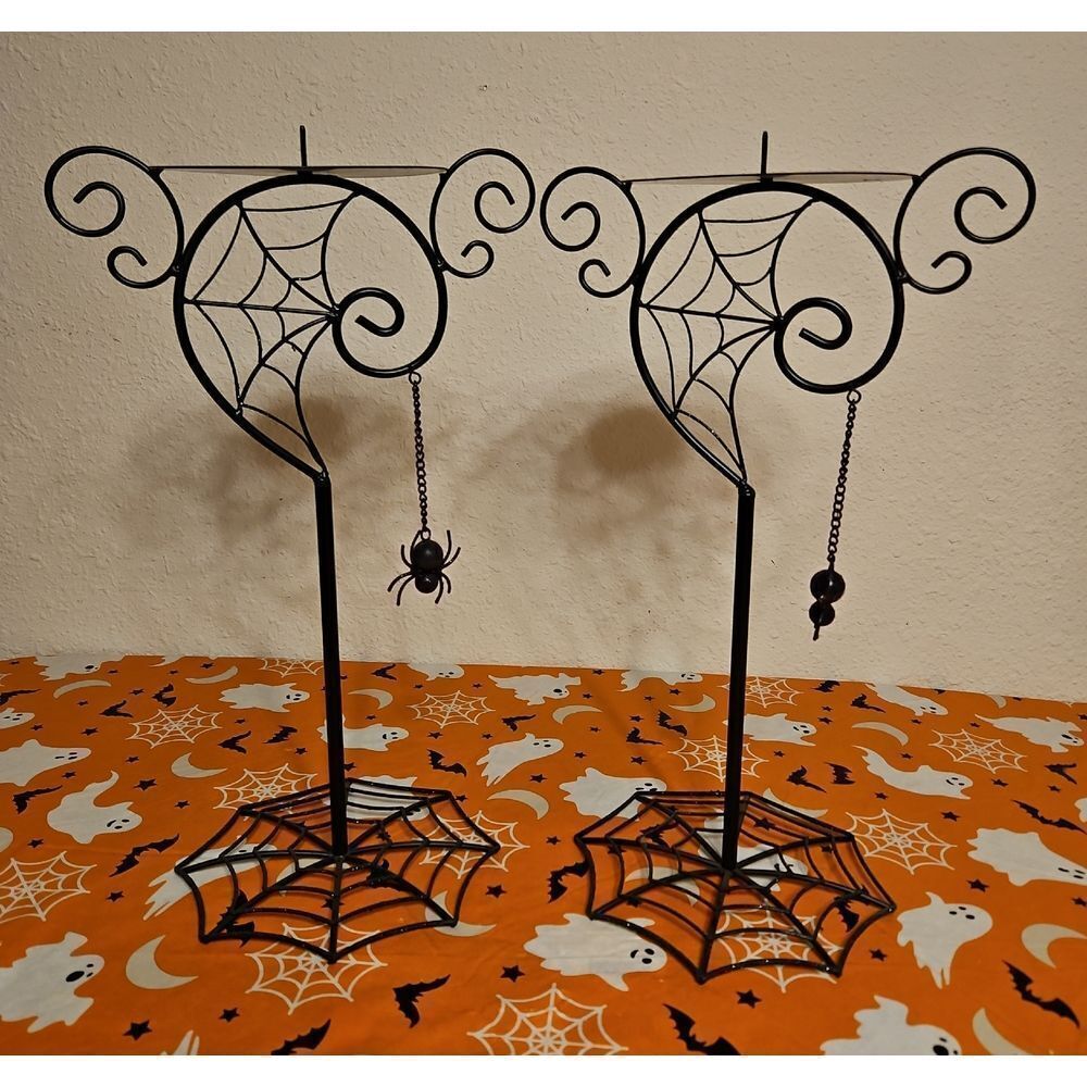 Set of 2 Halloween Spiderweb Candelabra Candle Holders